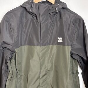 Dixxon Men's Medium Tech Jacket Water Resistant Windbreaker Green Black Hood NEW